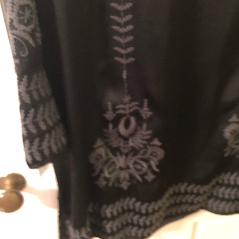 Vintage Johnny Was black embroidered top with hood.